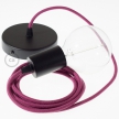 Single Pendant, suspended lamp with Burgundy Cotton textile cable RC32