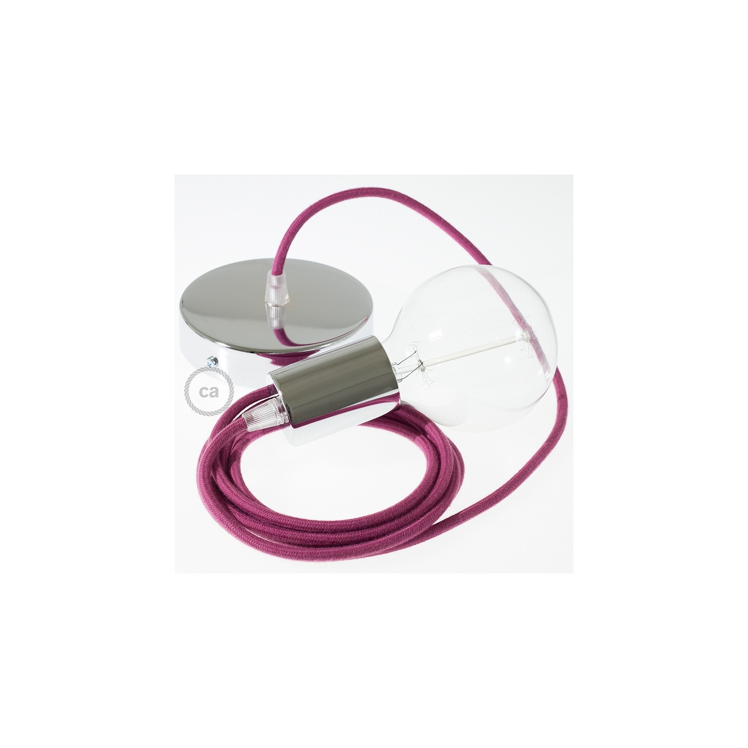 Single Pendant, suspended lamp with Burgundy Cotton textile cable RC32