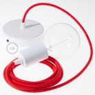 Single Pendant, suspended lamp with Fire Red Cotton textile cable RC35