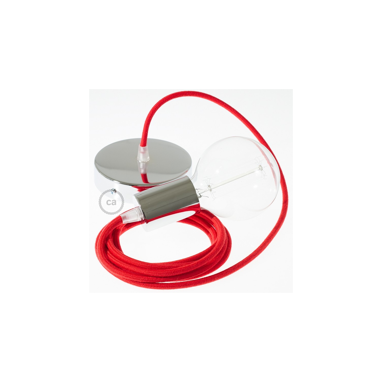 Single Pendant, suspended lamp with Fire Red Cotton textile cable RC35