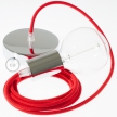 Single Pendant, suspended lamp with Fire Red Cotton textile cable RC35