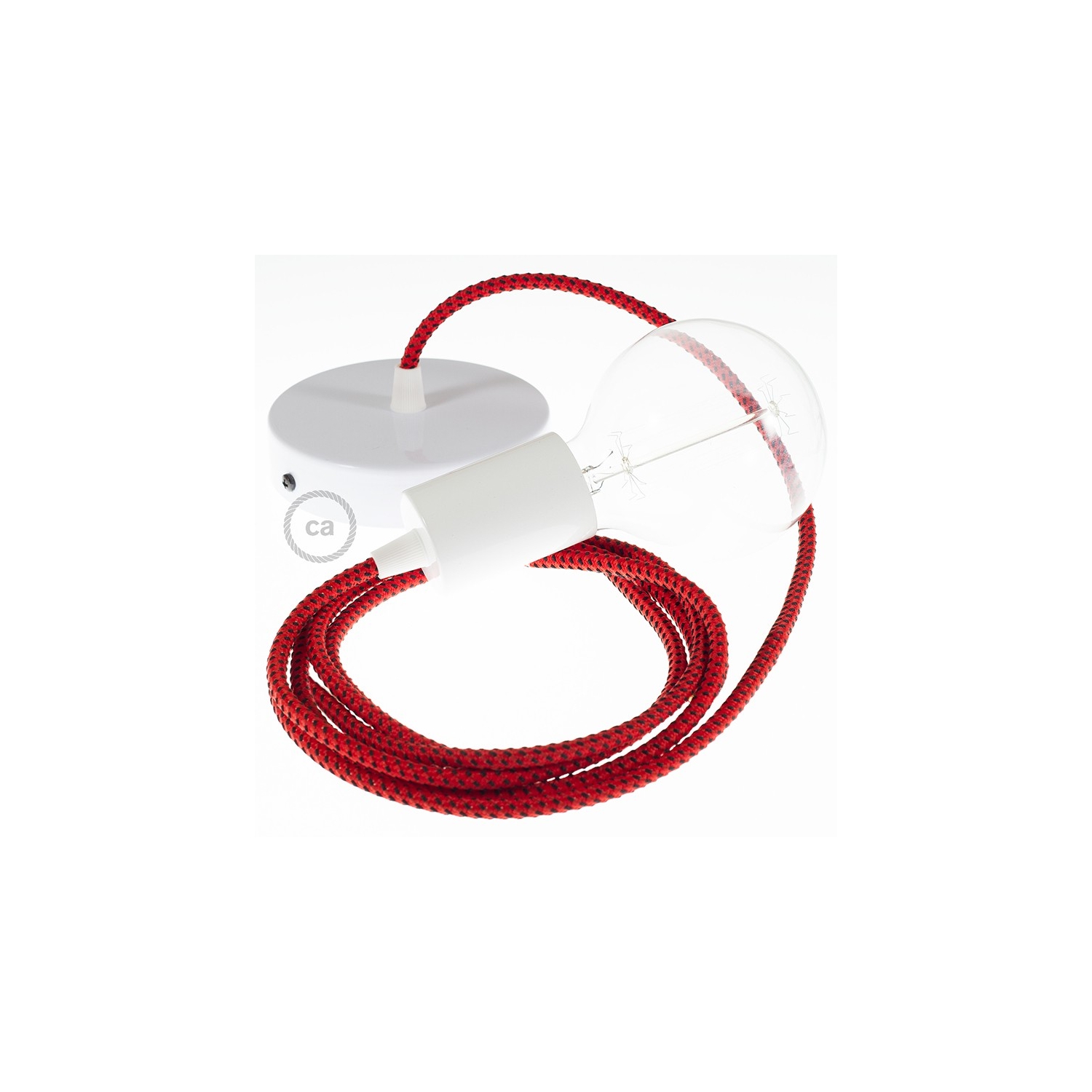 Single Pendant, suspended lamp with Red Devil 3D textile cable RT94