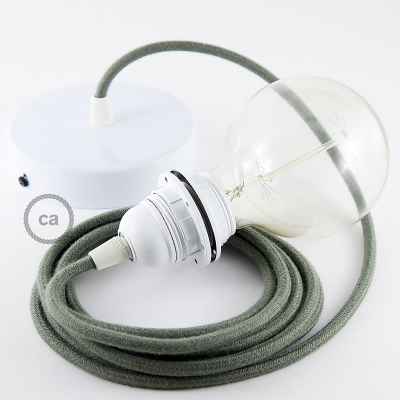 Pendant for lampshade, suspended lamp with Grey Green Cotton textile cable RC63