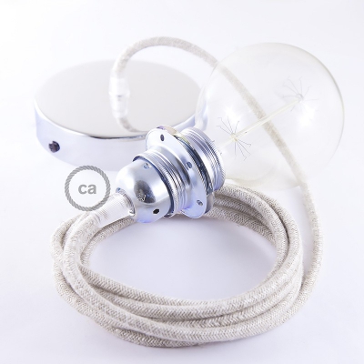Pendant for lampshade, suspended lamp with Neutral Natural Linen textile cable RN01