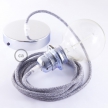 Pendant for lampshade, suspended lamp with Grey Natural Linen textile cable RN02