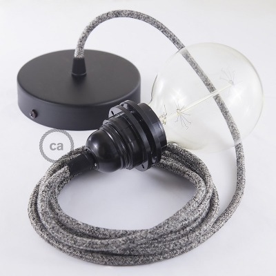 Pendant for lampshade, suspended lamp with Black Glittering Natural Linen textile cable RS81