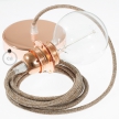 Pendant for lampshade, suspended lamp with Brown Glittering Natural Linen textile cable RS82