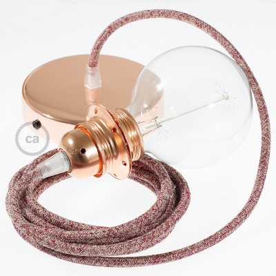 Pendant for lampshade, suspended lamp with Red Glittering Natural Linen textile cable RS83