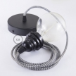 Pendant for lampshade, suspended lamp with ZigZag Black textile cable RZ04