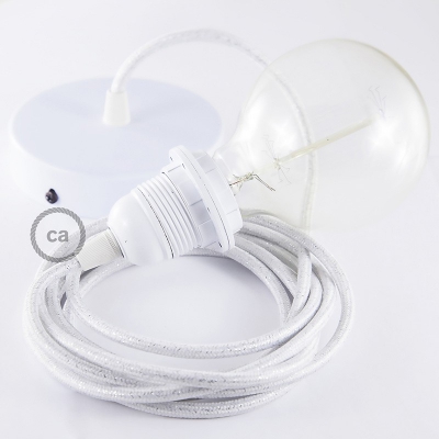 Pendant for lampshade, suspended lamp with Glittering White textile cable RL01