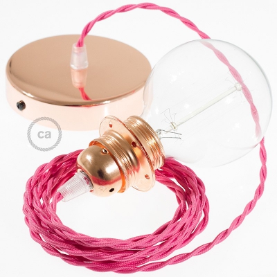 Pendant for lampshade, suspended lamp with Fuchsia Rayon textile cable TM08