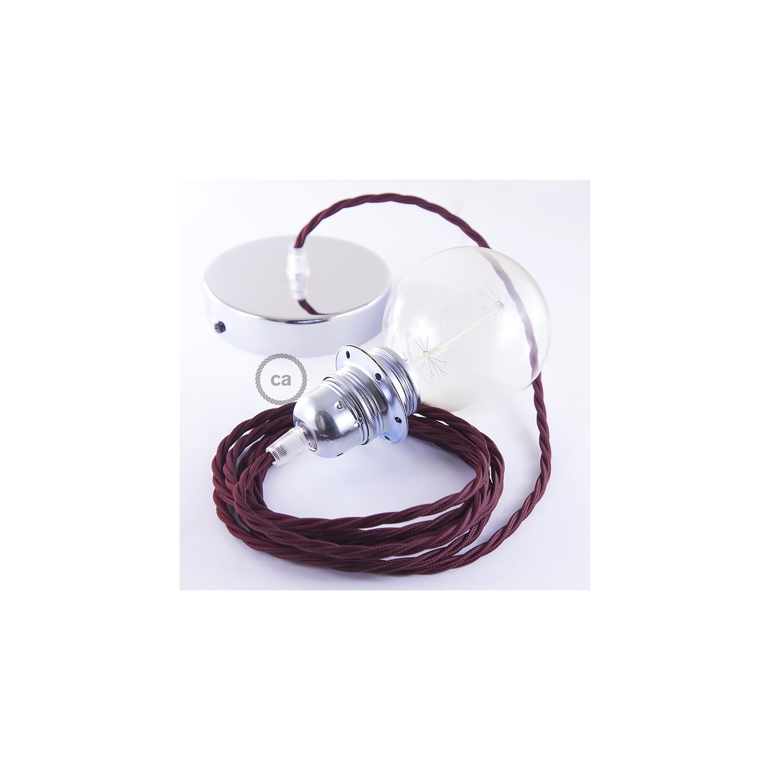 Pendant for lampshade, suspended lamp with Burgundy Rayon textile cable TM19