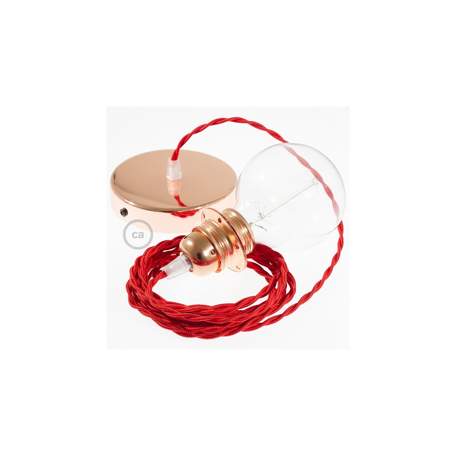 Pendant for lampshade, suspended lamp with Red Rayon textile cable TM09