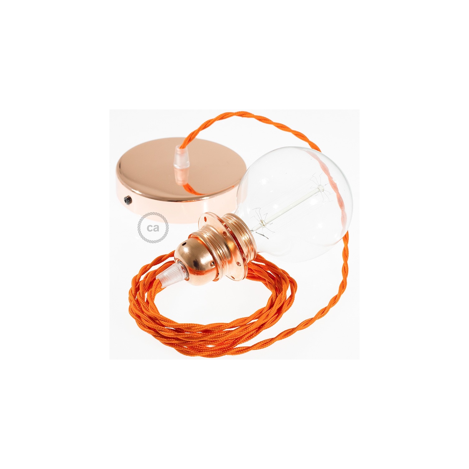 Pendant for lampshade, suspended lamp with Orange Rayon textile cable TM15