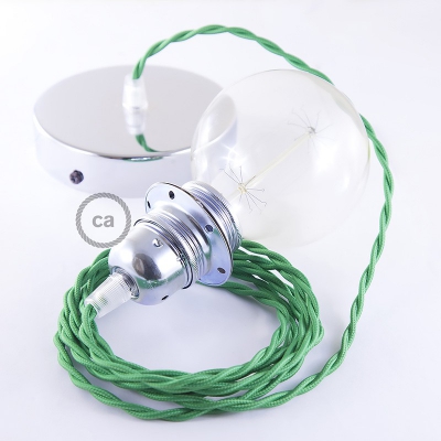 Pendant for lampshade, suspended lamp with Green Rayon textile cable TM06