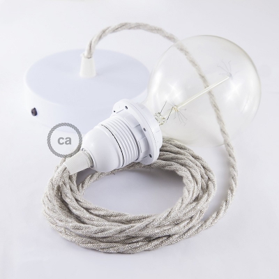 Pendant for lampshade, suspended lamp with Neutral Natural Linen textile cable TN01