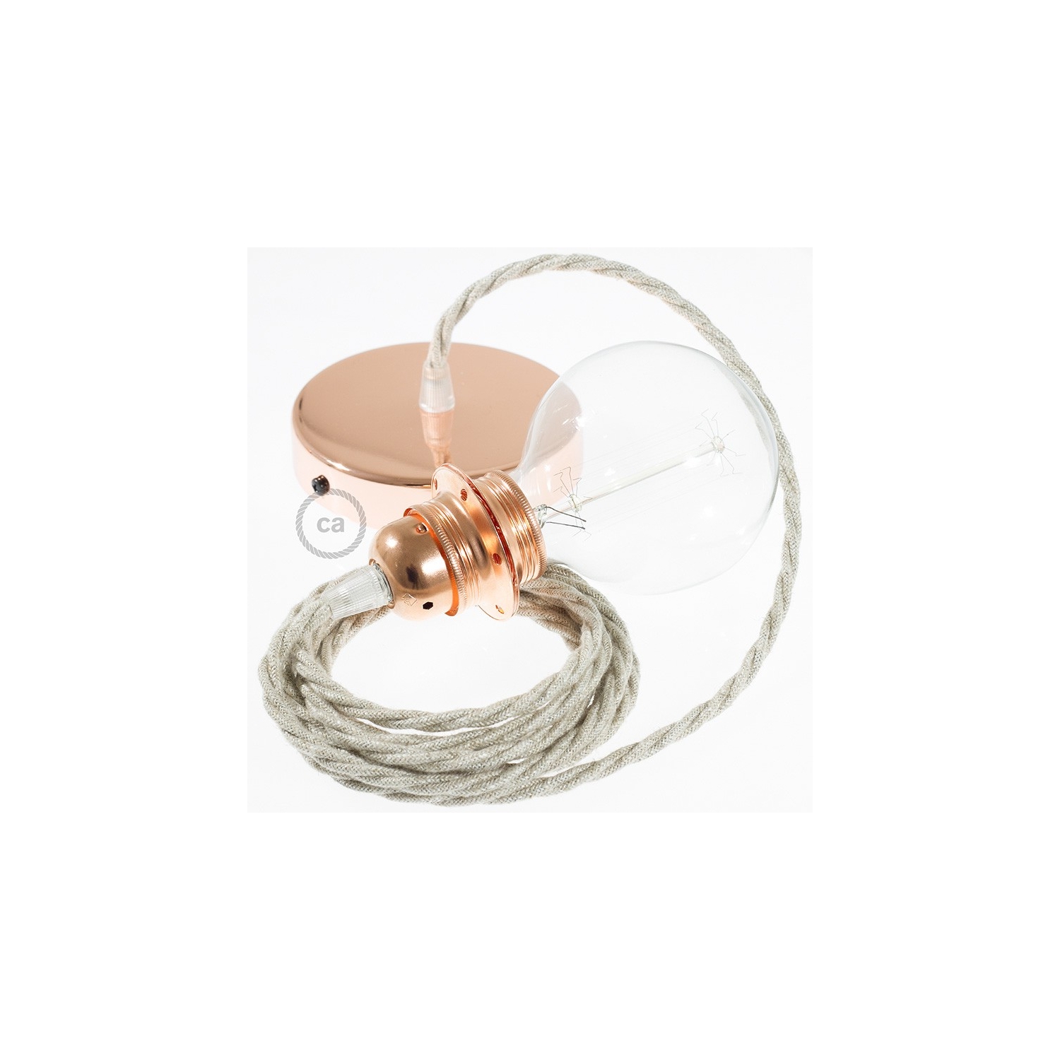 Pendant for lampshade, suspended lamp with Neutral Natural Linen textile cable TN01