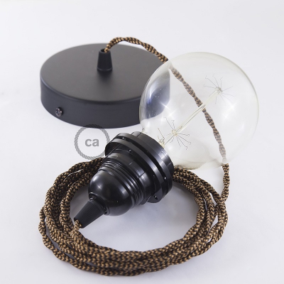 Pendant for lampshade, suspended lamp with Black e Whiskey Rayon textile cable TZ22