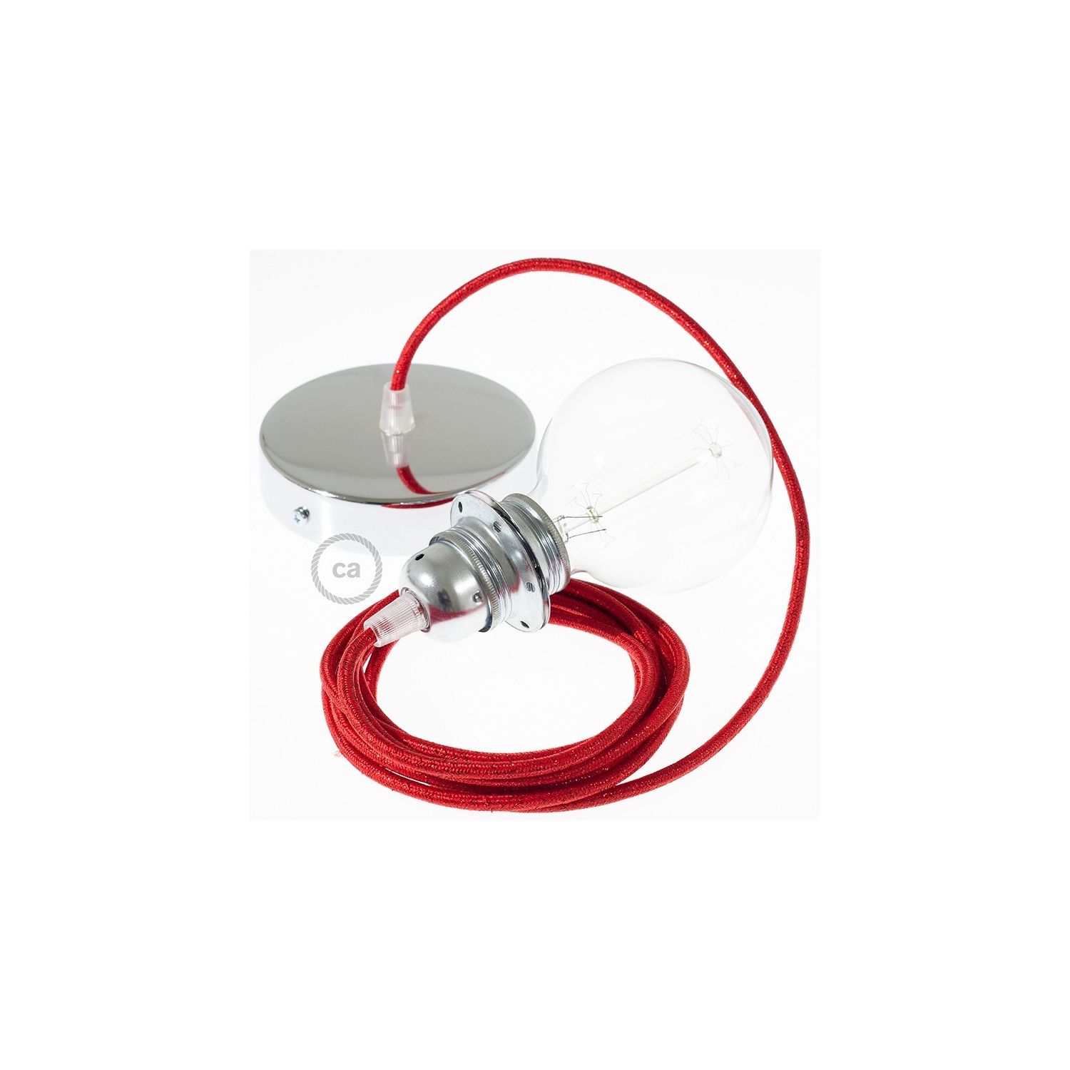 Pendant for lampshade, suspended lamp with Glittering Red textile cable RL09