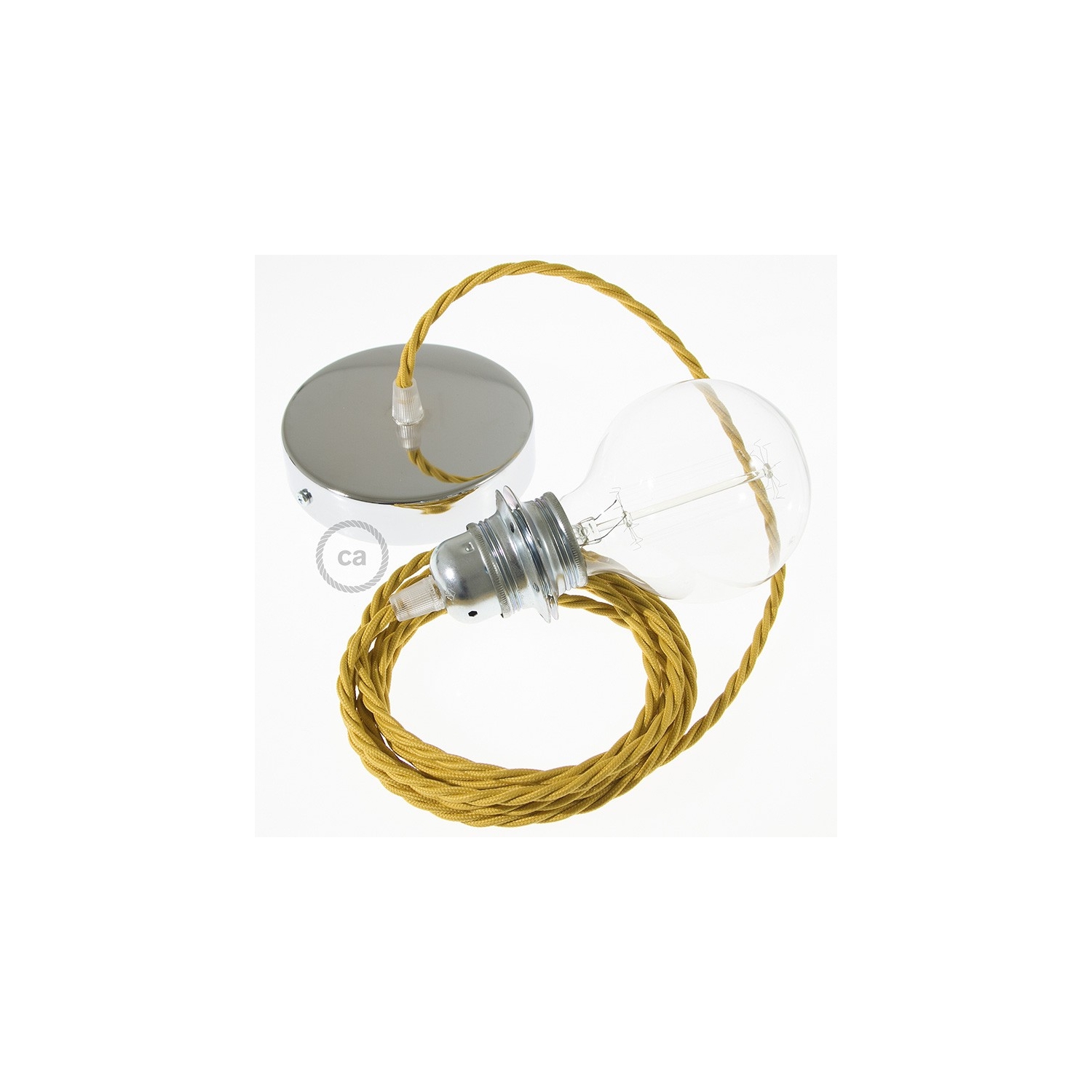 Pendant for lampshade, suspended lamp with Mustard Rayon textile cable TM25