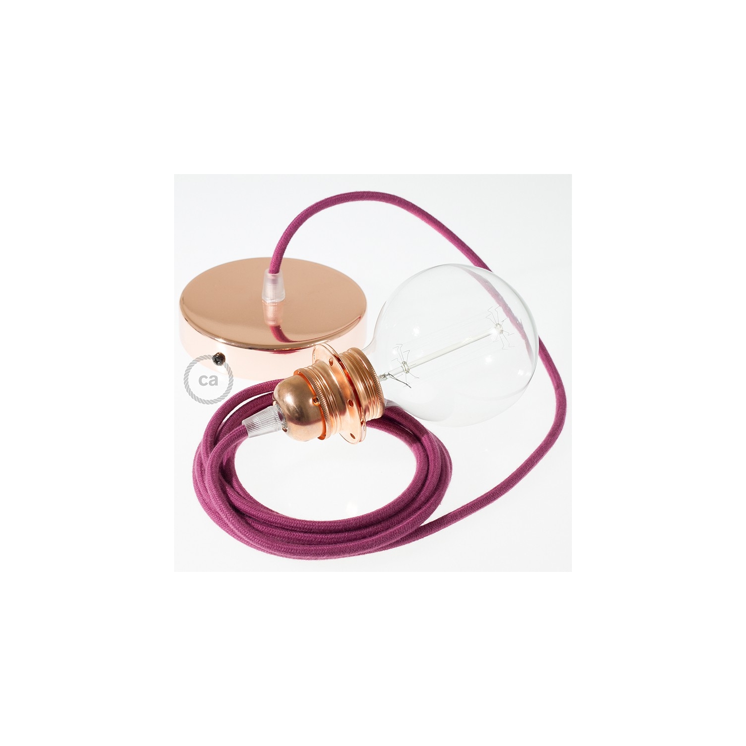 Pendant for lampshade, suspended lamp with Burgundy Cotton textile cable RC32