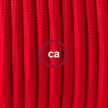 Porcelain Pendant, suspended lamp with Red Rayon textile cable RM09
