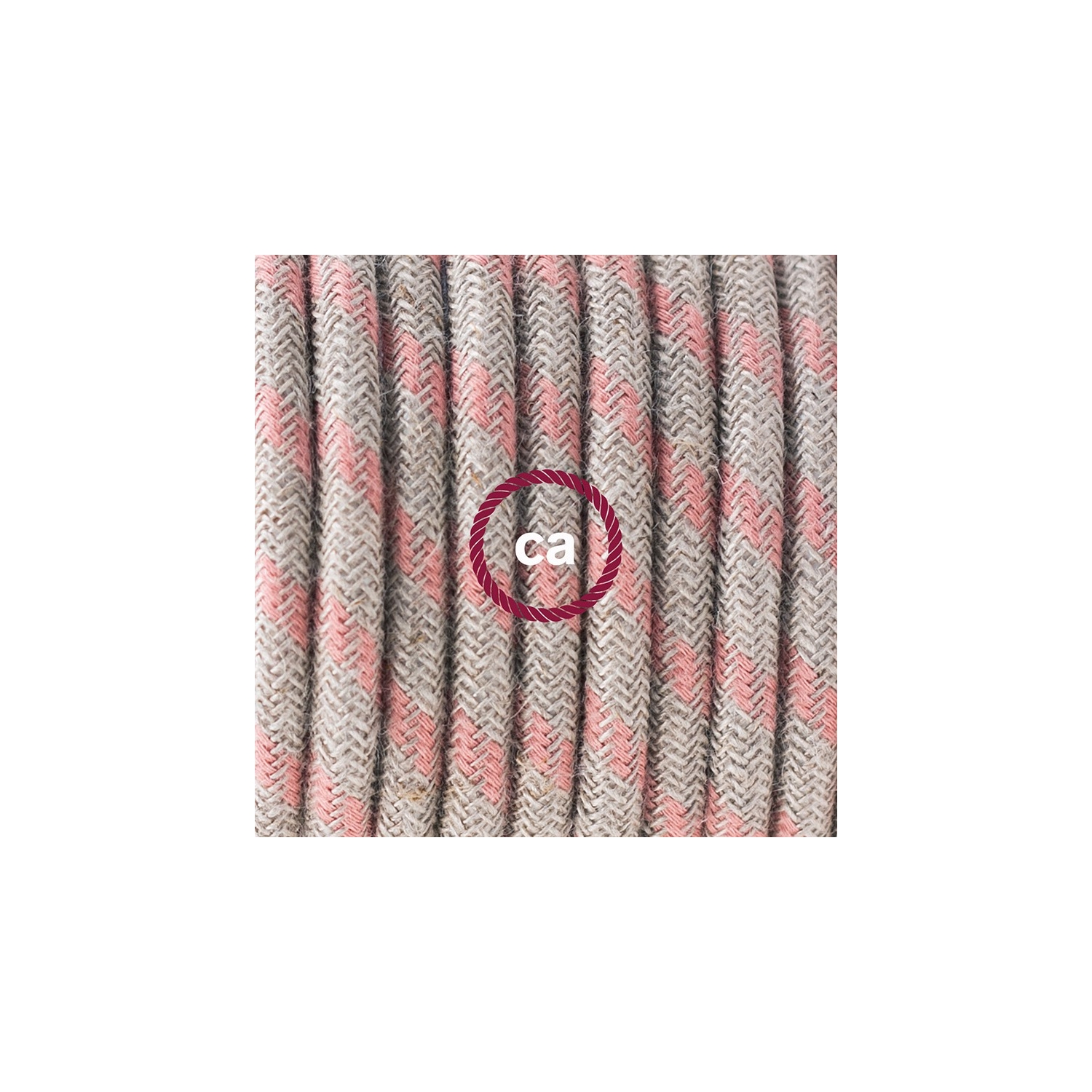 Porcelain Pendant, suspended lamp with Stripes Ancient Pink textile cable RD51