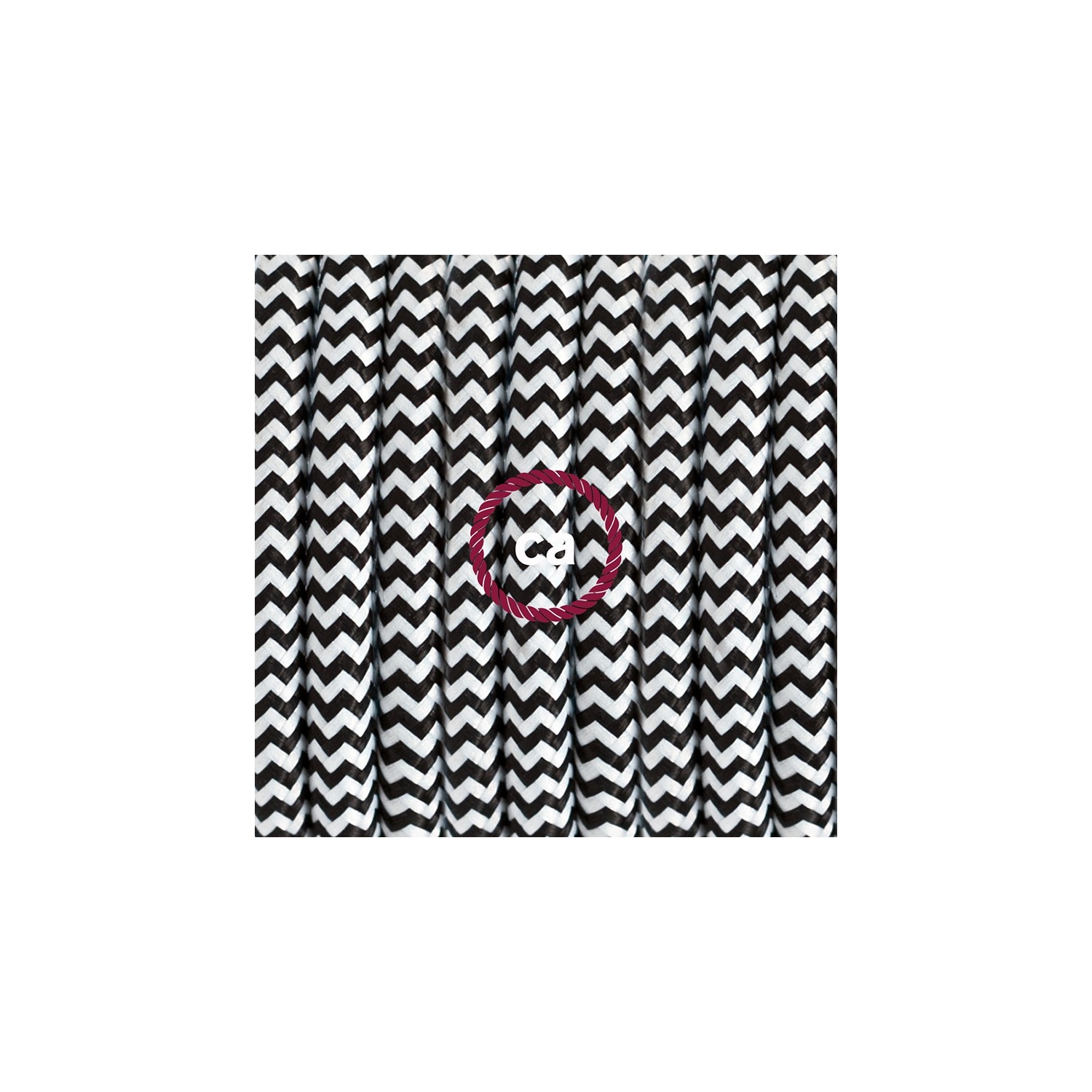 Porcelain Pendant, suspended lamp with ZigZag Black textile cable RZ04