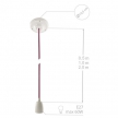 Porcelain Pendant, suspended lamp with Pixel Fuchsia textile cable RX00