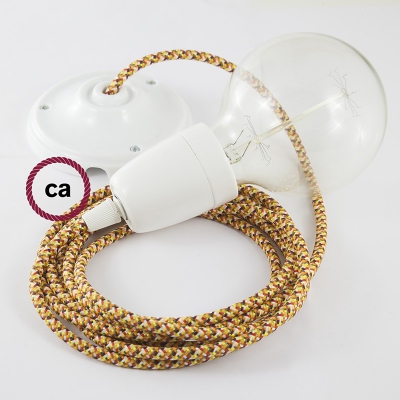 Porcelain Pendant, suspended lamp with Pixel Orange textile cable RX01