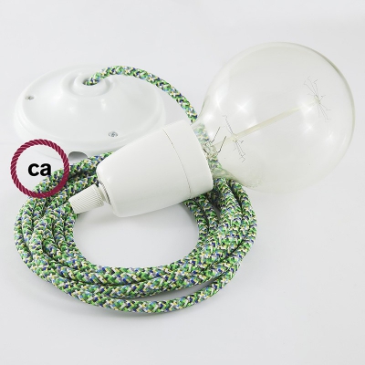 Porcelain Pendant, suspended lamp with Pixel Green textile cable RX05