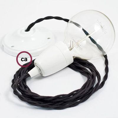 Porcelain Pendant, suspended lamp with Black Cotton textile cable TC04