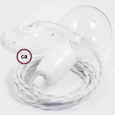 Porcelain Pendant, suspended lamp with White Rayon textile cable TM01