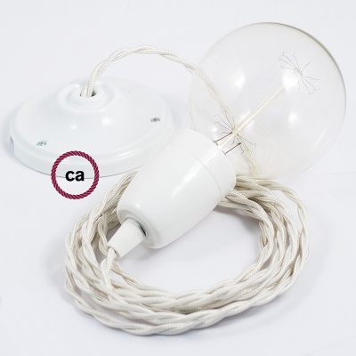 Porcelain Pendant, suspended lamp with Ivory Rayon textile cable TM00