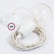Porcelain Pendant, suspended lamp with Ivory Rayon textile cable TM00