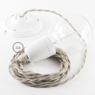 Porcelain Pendant, suspended lamp with Dove Cotton textile cable TC43