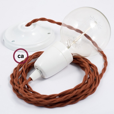 Porcelain Pendant, suspended lamp with Deer Cotton textile cable TC23