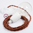 Porcelain Pendant, suspended lamp with Deer Cotton textile cable TC23