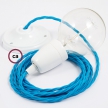 Porcelain Pendant, suspended lamp with Turquoise Rayon textile cable TM11