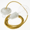 Porcelain Pendant, suspended lamp with Mustard Rayon textile cable TM25