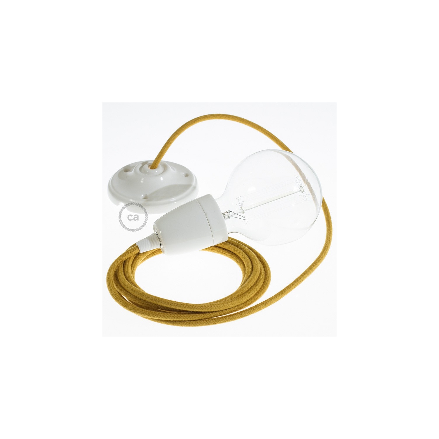Porcelain Pendant, suspended lamp with Golden Honey Cotton textile cable RC31