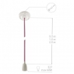 Porcelain Pendant, suspended lamp with Burgundy Cotton textile cable RC32