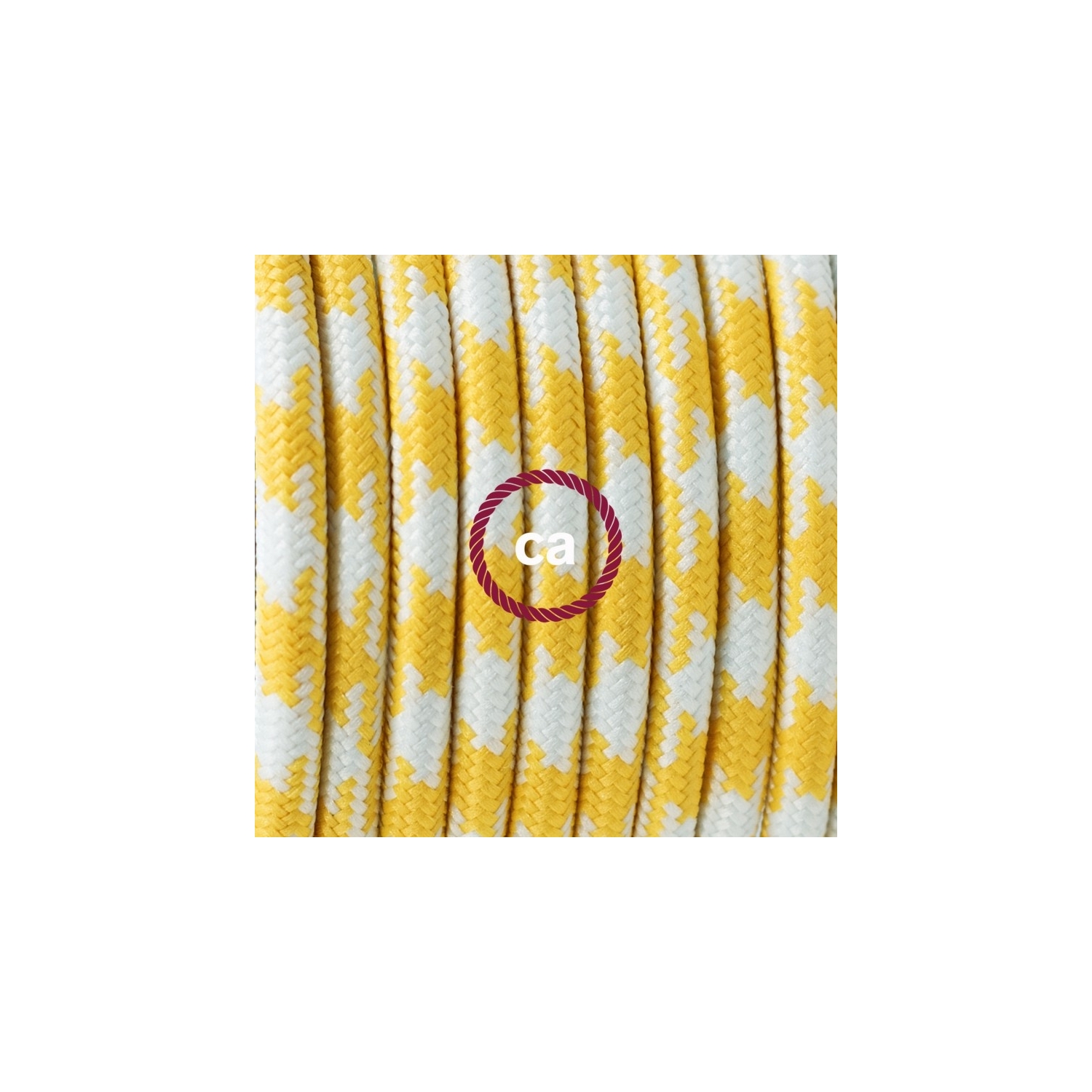 TO208 Yellow Houndstooth Round Electric Cable covered by Rayon fabric