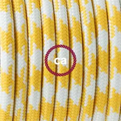 TO208 Yellow Houndstooth Round Electric Cable covered by Rayon fabric