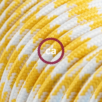 TO208 Yellow Houndstooth Round Electric Cable covered by Rayon fabric 2CORE ONLY
