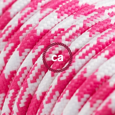 TO206 Fuchsia Houndstooth Round Electric Cable covered by Rayon fabric