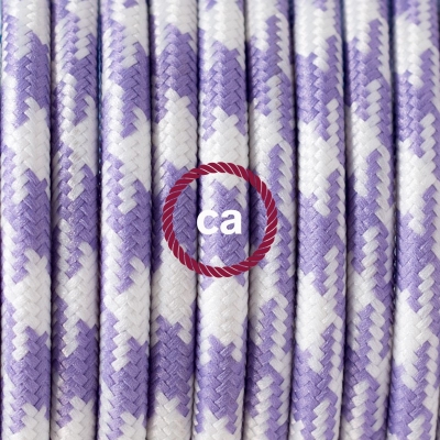 TO204 Lilac Houndstooth Round Electric Cable covered by Rayon fabric