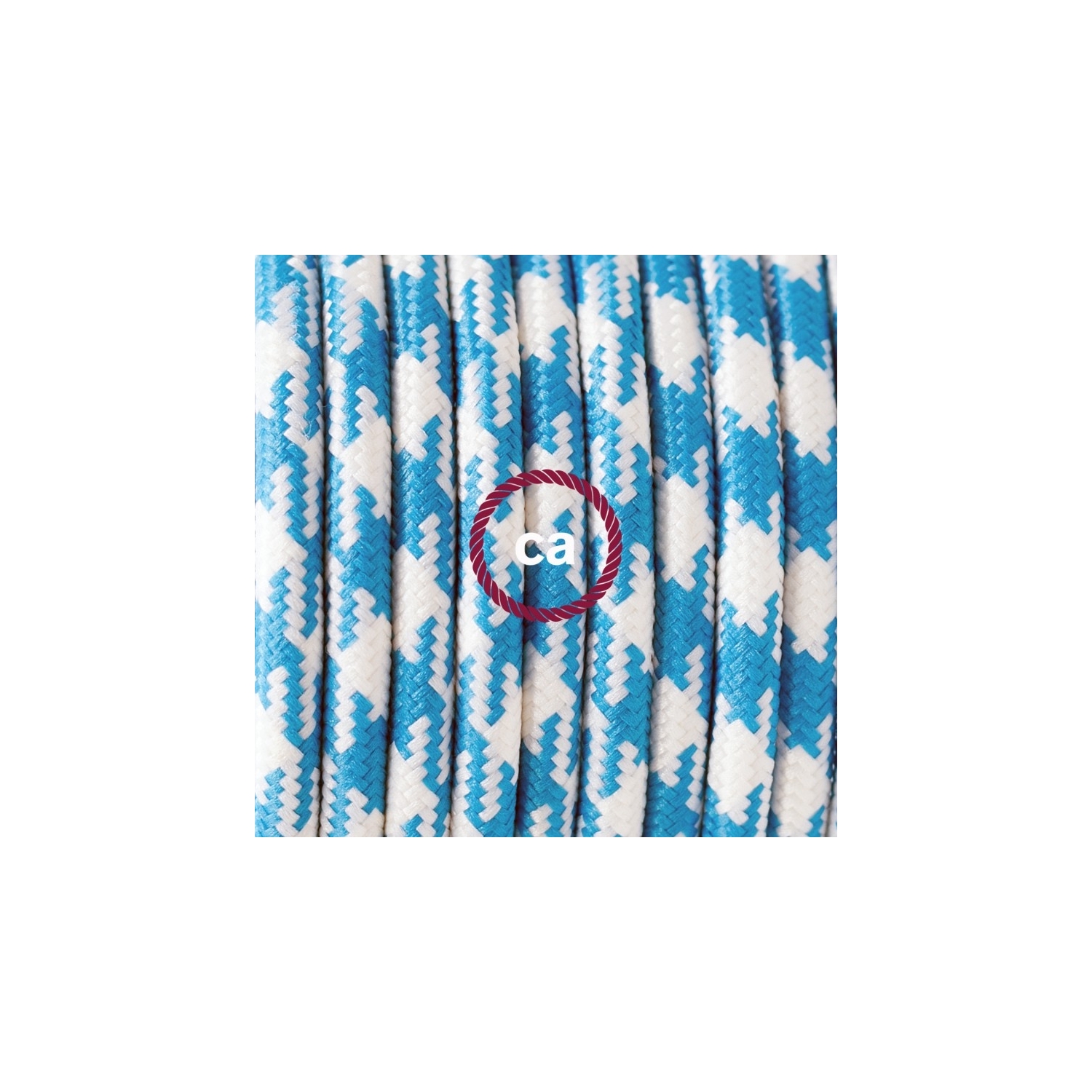 TO209 Turquoise Houndstooth Round Electric Cable covered by Rayon fabric