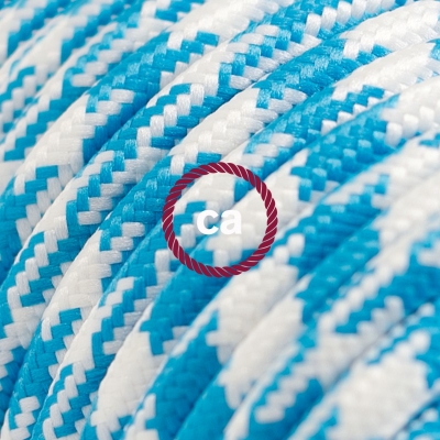 TO209 Turquoise Houndstooth Round Electric Cable covered by Rayon fabric 2CORE ONLY