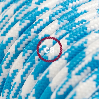 TO209 Turquoise Houndstooth Round Electric Cable covered by Rayon fabric